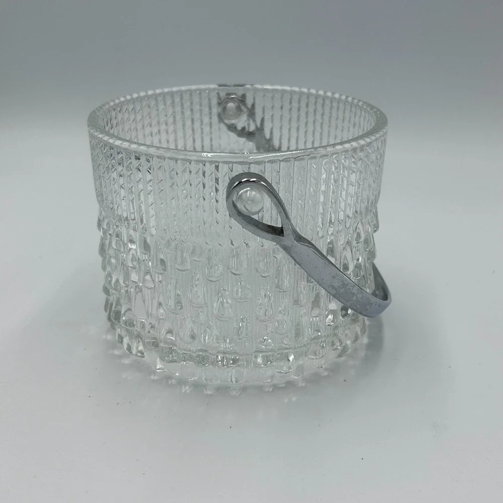 Teleflora Glass Ice Bucket Vintage Mid Century w/ Chrome‎ Handle Made in France